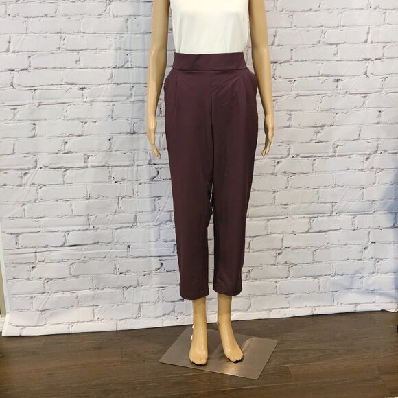 NWOT! CALVIN KLEIN, Brown/burgundy pull up elastic waist cropped pants - Picture 3 of 9